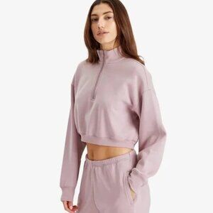 SKIMS Half Zip Crop Cotton Fleece Blend Sweatshirt in Dusk